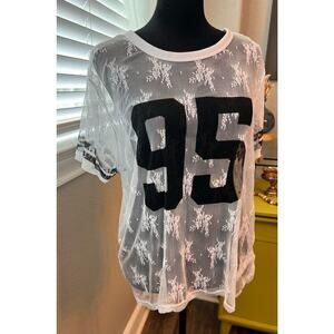 NWT Jolie‎ &Joy lace football jersey. Nylon, spandex. White w/ black. Size 1X.